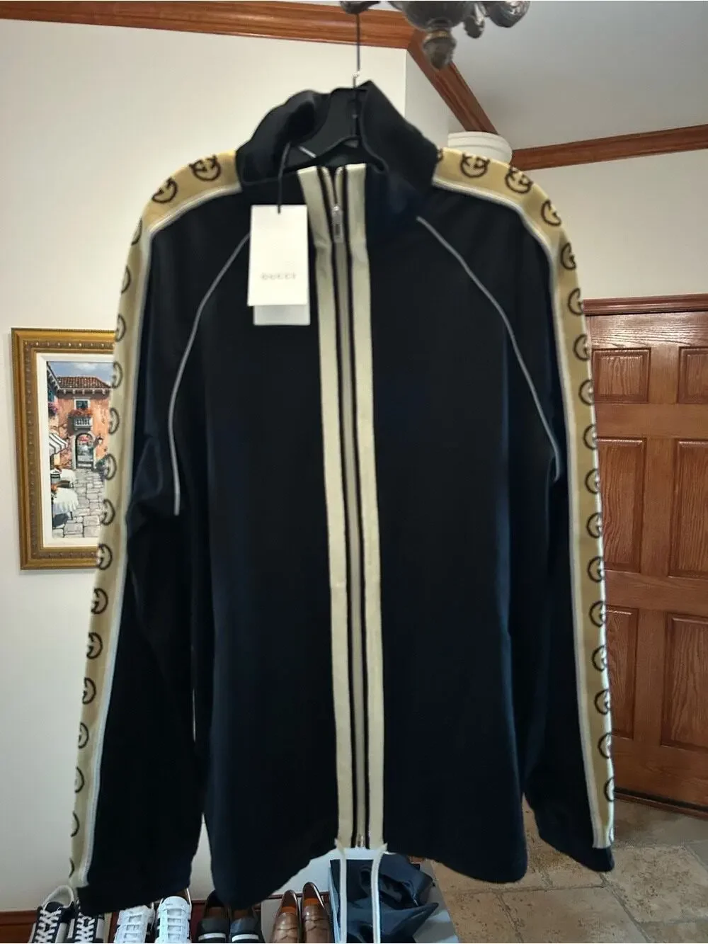 Men's Gucci GG ribbon oversized technical jersey, track, jacket, size XL